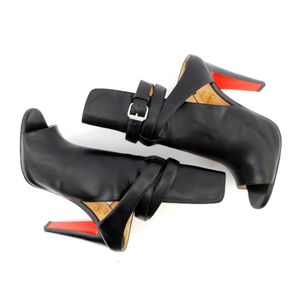 Unworn CHRISTIAN LOUBOUTIN Black Bootie Heels 37.5 - Picture 6 of 13